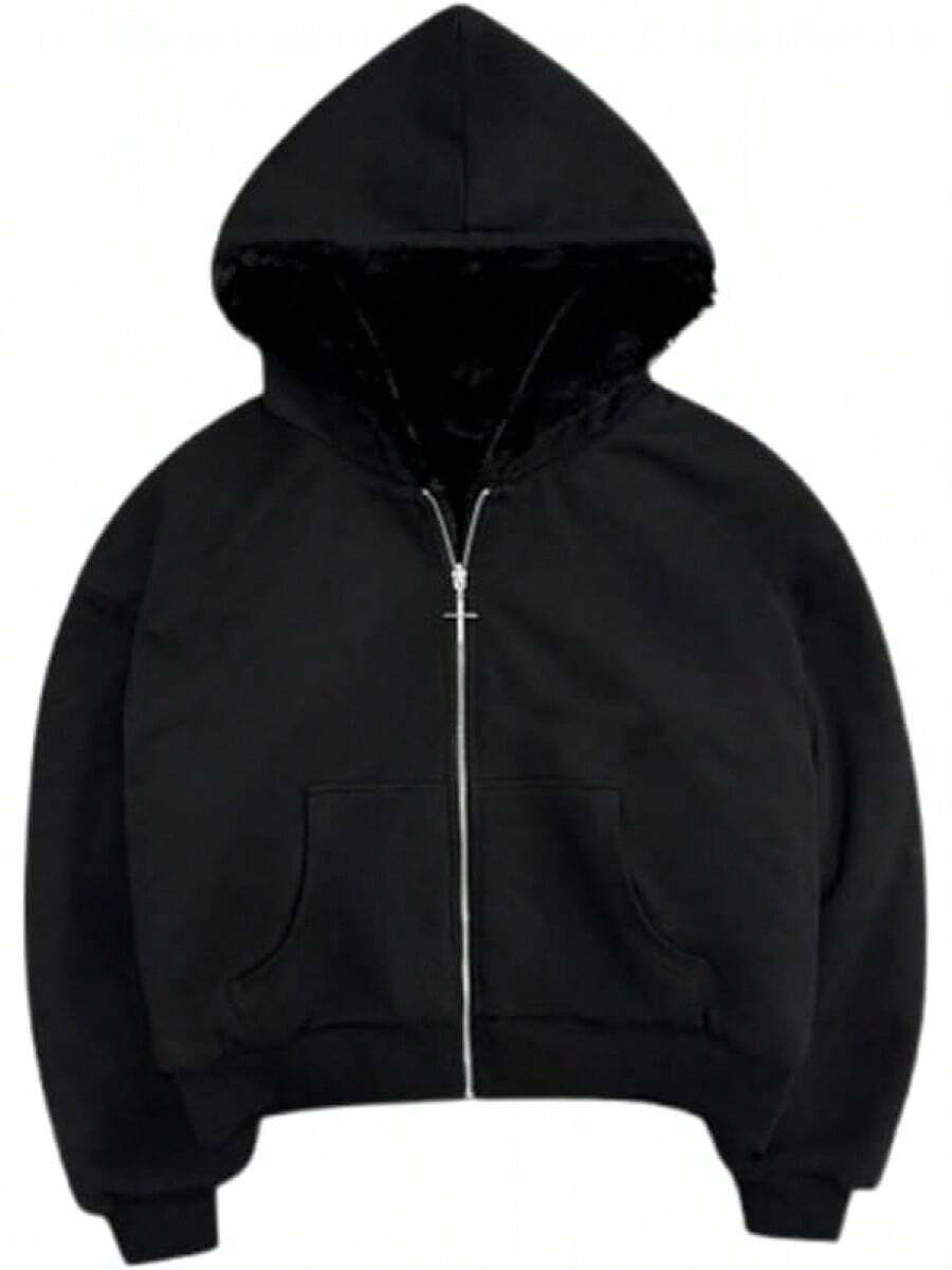 Y2k Zip Up Hoodie Fur Hooded Jacket Warm Winter Coat For Men Fur Collar Hoodies Streetwear Unisex Streetwear-20256688 - 豹紋黑色 - 查看 1