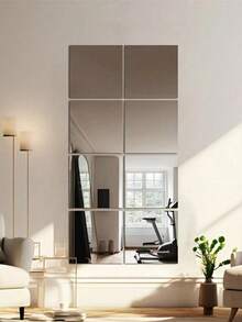 4pcs Square Acrylic Mirror Tiles, 20cm & 30cm, Suitable For Wall, Living Room, Bedroom DIY Decor, Removable Self-Adhesive Mirror Stickers, Craft Mirrors Room Decor Bedroom Decor Kitchen Decor Wall Sticker Wall Decor