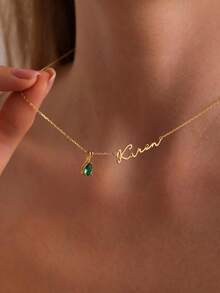 1pc Gold Silver Rose Gold Custom Name Necklace With Birthstone, Birthstone Necklace, Side Name Necklace Mother Necklace Holiday Gift For Her Christmas Gift Birthday Gift, Gift For Her - Multicolor 4 - View 4