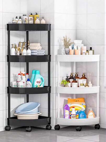 1个多功能塑料置物架，多层落地式收纳架，适用于厨房、浴室、淋浴角、客厅、卧室化妆品收纳，便携式壁挂式转角置物架