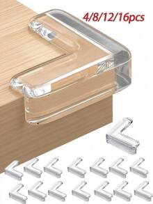 4 przezroczyste, silikonowe, samoprzylepne osłony narożników meblowych, odpowiednie do ochrony krawędzi mebli w kształcie litery L i ostrych narożników, bezpieczeństwo mebli