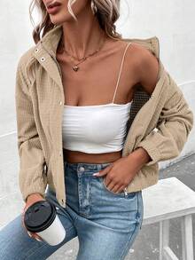 Autumn And Winter Stand Up Collar Jacket, Corduroy Short Jacket For Women