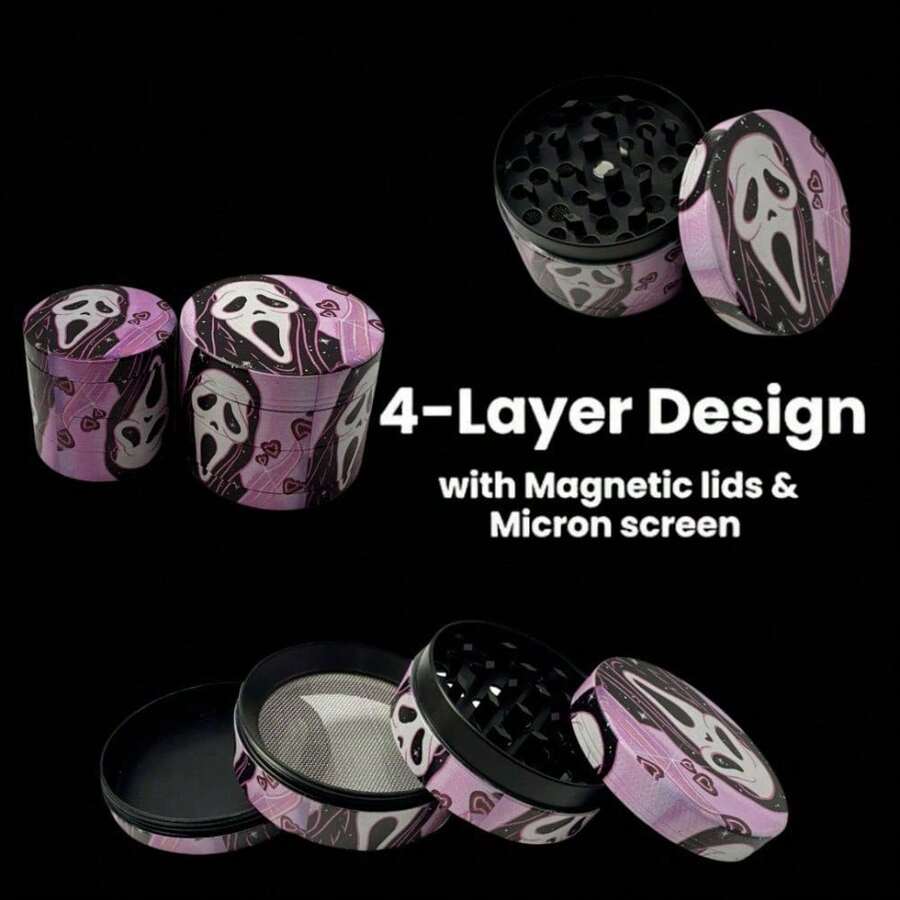 1.6/2 Inch Pink Ghost Herb Grinder Spice Mill Mortar Pestle Salt Crusher Tobacco Bud Vanilla 4-Layers Grass Grinder Zinc Alloy Cigarette Shredder Smoking Accessories Gift