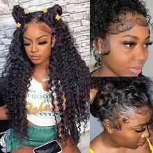 NARNI 36 Inch 360 HD Full Lace Deep Wave Human Hair Wig 250 Density Pre Plucked Pre Cut 5x5 Wear And Go Glueless Wigs Human Hair Ready To Wear Brazilian 13X6 HD Deep Curly Lace Frontal Wigs For Women Black Color - Natural Black - 查看 9