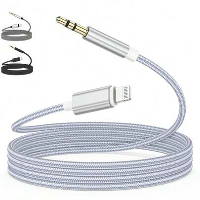 Cabo auxiliar de áudio trançado, adaptador, cabo auxiliar estéreo compatível com iPhone 14 Pro Max/14 Pro/14 Plus/14/13/12/11/XS/XR/séries 8/7/6 para carro/fone de ouvido, conversor de áudio auxiliar para carro