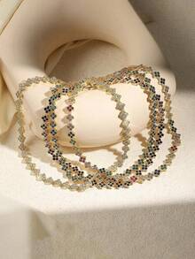 1 件时尚水钻三叶草装饰项链，适合女性节日派对、婚宴佩戴 - 項鍊 - 查看 2