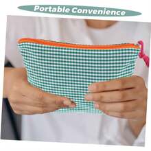 Ins-Style Simple Purple Checkered Cute Girlish Portable Storage Bag, Which Can Be Used As A Makeup Bag, Toiletry Bag Or Clutch.