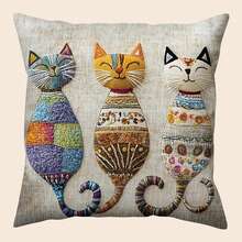 1pc Simple & Fashionable Cat Pattern Decorative Pillow Cover, Suitable For Sofa, Chair, Bed, Car, Living Room, Office, Zippered Closure, Home Decor, Bedroom Decor, Holiday Decor, Party Decor (Pillow Insert Not Included) (Single-Sided Print) (No Embroidery) - Multicolor - View 10