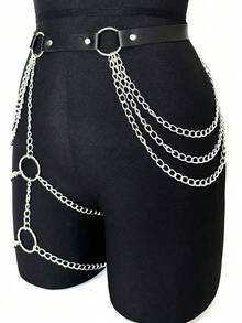 1件装女士PU皮革腿部束缚带身体绑带大腿吊袜带性感服装配饰，适合情人节情侣使用 - 黑色 - 查看 4