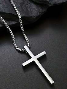 1pc Fashion Stainless Steel Cross Pendant Necklace With Slogan I Can Do All Thins Motivational Encouragement Necklace For Everyday Use Holiday Jewellery - 口號十字架項鍊 - 查看 5