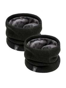 2pcs Fleece Neck Gaiter For Men And Women, Black & Gray, Versatile Winter Neck Warmer And Scarf - Multicolor - View 1