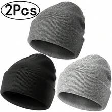 Men's Knit Beanie, Double Layer Warm Knit Hat, Folded Brim Loose Fit Brimless Hat, Suitable For Cold Weather, Men's Knit Hat, Autumn/Winter Knit Cap - A - View 2