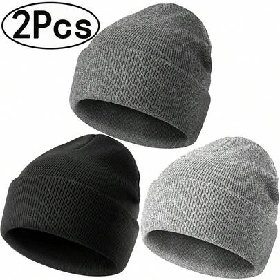 Knitted Beanie For Men, Winter Double Layer Warm Knit Cuffed Hat Stylish Slouchy Skull Cap For Cold Weather Beanie For Men Knit Hat Winter Beanies Fall