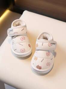1 双男女款婴儿卡通印花厚底软底低帮雪地靴，冬季保暖 - 白色 - 查看 4