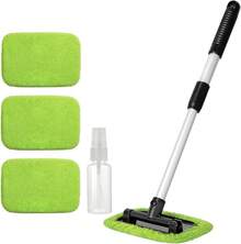 11pcs Auto Windshield Cleaning Kit With 6 Reusable Microfiber Pads, 2 Spray Bottles, Extendable Handles - Green, Popular Auto Cleaning Essential - 綠色 - 查看 9
