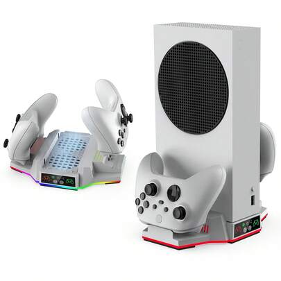 Soporte de refrigeración y estación de carga para  Series S con luces RGB, cargador doble para mandos y ventilador de refrigeración Accesorio para consola XSS con 2 baterías recargables