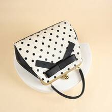 Bolso de mano de piel patentada minimalista con lunares burdeos de moda, nuevo bolso de hombro y bandolera con lazo para mujer