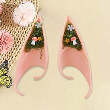 Halloween Cosplay Elf Ears Mushroom Flower Crystal Design Fairy Ear Accessories For Women Party Costume - 淺粉色 - 查看 2