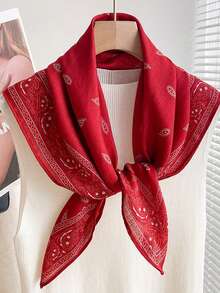 1 件佩斯利印花仿丝男士头巾、百搭颈巾、头巾、配饰 - 紅色 - 查看 2