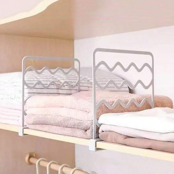 5pcs No Drill Partition Boards, Layered Storage Rack Closet Organizer Shelves, Wardrobe Divider Shelves, Clothes Organizing Tool, Wavy Shelves Can Hang Towels