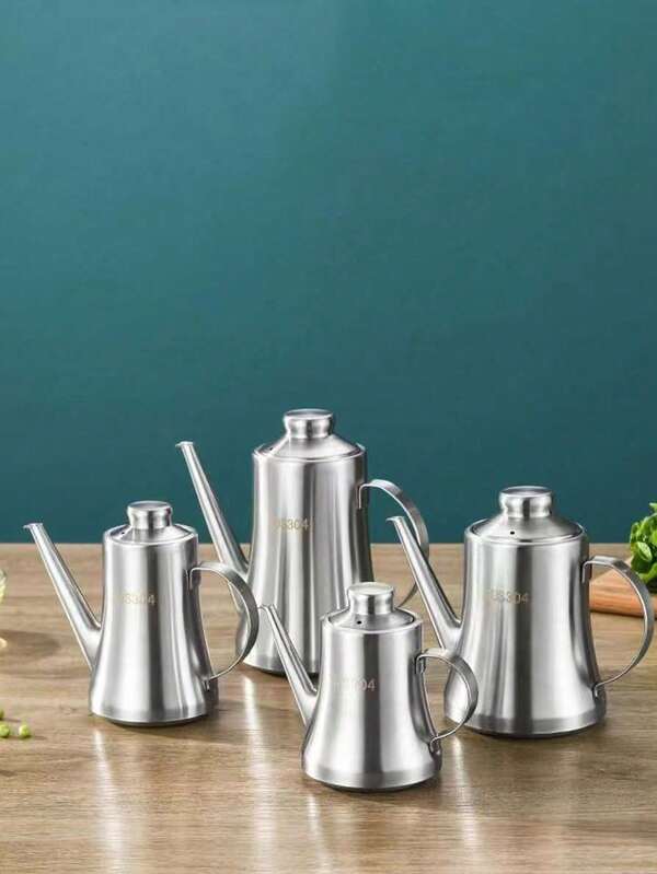 1 pieza Olla de aceite de acero inoxidable 304 gruesa, botella con forma de cintura para salsa de soja, vinagre y condimentos con filtro, dispensador de aceite para el hogar