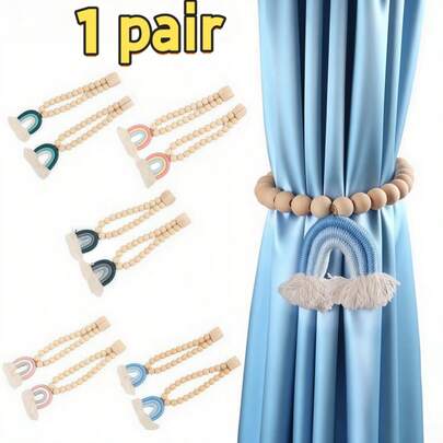 2pcs Bohemian Rainbow Tassel Pendant Curtains, No Need For Drilling Or Installation Of Magnetic Binding Straps, Handcrafted Curtain Decorative Ropes