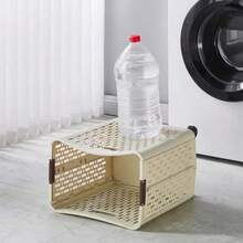 1/2pc Ultra Large Capacity Foldable Cream Colored Roller Laundry Basket - Storage Artifact, Space Saving - Suitable For Multiple Scenarios Such As Bathrooms, Laundry Rooms, And Balconies