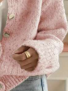 Áo khoác cardigan nữ thanh lịch, cổ tròn, tay dài, màu trơn, chất liệu polyester, cài nút, thích hợp mặc hàng ngày vào mùa thu/đông, mềm mại và thoải mái - Món đồ không thể thiếu cho năm mới màu hồng. - Hồng - Xem 4