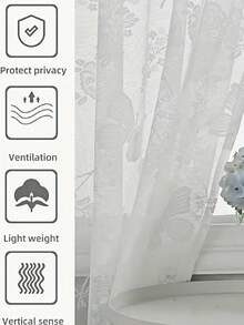 1pc Elegant French Romantic Butterfly & Floral Embroidered Sheer Curtain - Lightweight Polyester, Rod Pocket Top Design For Easy Installation, Suitable For Living Room, Bedroom, Glass Window Curtain, Decorative Curtain