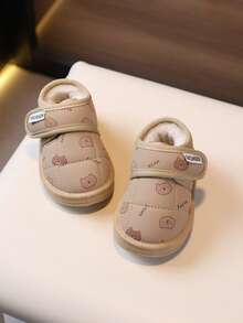 1 Pair Unisex Baby Cartoon Printed Thick Soft Sole Low-Top Snow Boots, Warm For Winter