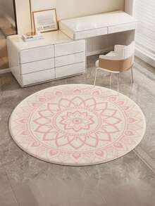 1pc Pink Floral Pattern Round Decorative Carpet, Bedroom Decor, Small Rug, Carpet, Home Decor, Living Room Carpet, Living Room Small Rug, Bedroom Carpet, Living Room Home Decor, Outdoor Rug, Washable Plush Carpet, Thick Carpet, Fluffy Carpet, Autumn/Winter Carpet - Multicolor - View 1