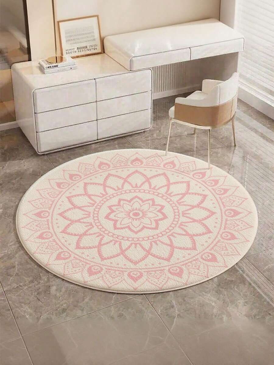 1pc Pink Floral Pattern Round Decorative Carpet, Bedroom Decor, Small Rug, Carpet, Home Decor, Living Room Carpet, Living Room Small Rug, Bedroom Carpet, Living Room Home Decor, Outdoor Rug, Washable Plush Carpet, Thick Carpet, Fluffy Carpet, Autumn/Winter Carpet - Multicolor - View 1
