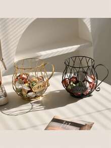 Un porte-capsules de café doré, panier de rangement pour capsules de café, étagère de rangement de collations et bonbons de luxe léger, panier de rangement pour capsules de café convenant aux comptoirs de bar, en métal, convenant aux cafés et hôtels domestiques, noir