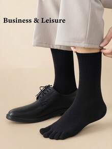 1 Pair Men's Five Toe Socks, Autumn/Winter Anti-Slip Moisture Wicking Odor Resistant Long Crew Socks, Multi-Color Versatile Mid-Calf Socks - Multicolor - View 3