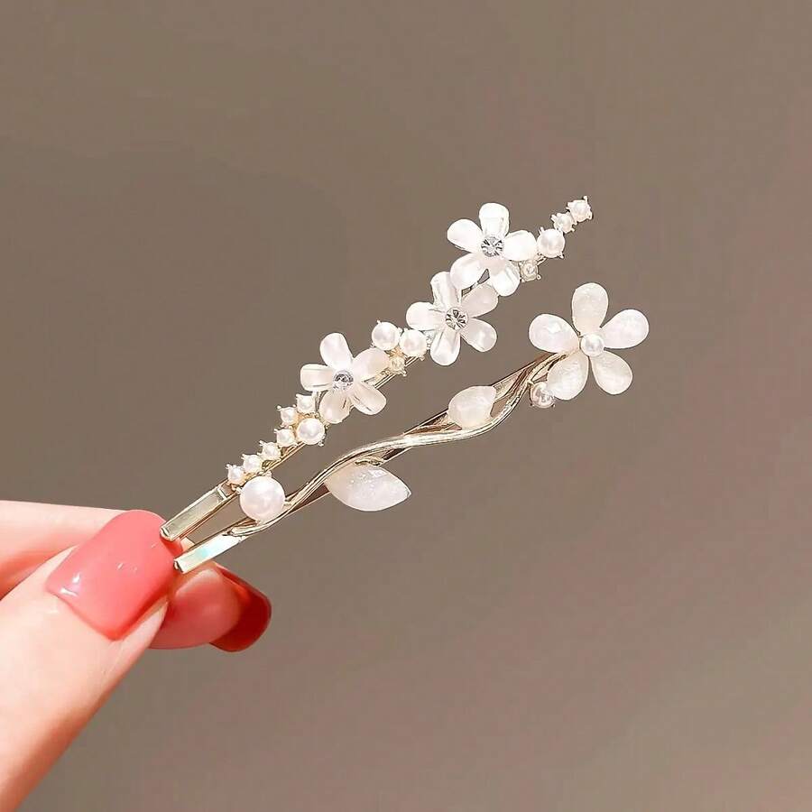 Flower Hair Accessories Sweet Hair Clips For Women Seamless Side Bobby Pins Bangs Clips Internet Celebrity Hairpins - ngọc trai - Xem 1