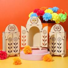 Soaoo Dia De Los Muertos Ofrenda Shadow Box Wooden Day Of The Dead Shadow Box Skull Papel Picado Day Of The Dead Decorations Altar Ofrenda Plies Remembrance Picture Frame 1 Piece