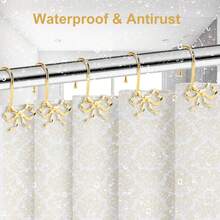 Bow Shower Curtain Hooks, 12 Pack Metal Decorative Rings, Rustproof Bow Knot Design For Bathroom Bedroom Living Room Baby Room Nursery Art Decor (Gold 2) - 1 - Xem 5