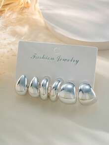 2-6-18pcs/Set Fashionable Silver Geometric Twist C-Shape Teardrop Hoop Earrings Set, Versatile Stoned-Free Earrings For Daily Wear And Gift