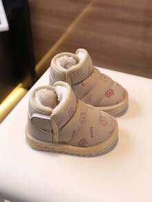 1 双男女通用婴儿卡通印花厚软底雪地靴，适合幼儿和儿童的温暖冬靴