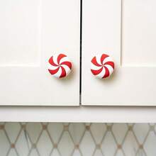 IDOLPACK Holiday Christmas Knob Cover Set - Red Mint & Snowflake Design, Durable Plastic, Easy To Clean, Great For Kitchen, Bathroom And Home Decor, Christmas Decoration