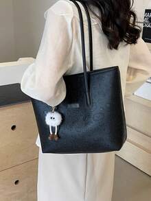 Large Capacity Women's Fashion Multifunctional Shoulder Bag, New Canvas Handbag, Stylish Design, Suitable For School, Commuting And Shopping (Pendant Not Included) - Black - View 4