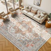 Washable Area Rug 5x7 - Soft Faux-Wool Area Rug Living Room Bedroom, Boho Vintage Floral Medallion Non-Slip Low Pile, Pet Friendly, Blue White - 橘白 - 查看 1