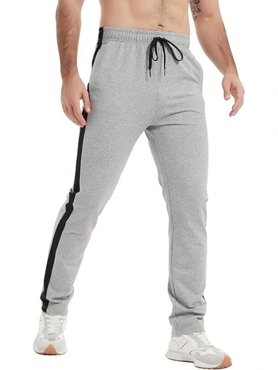 34/36/38/40 Long Inseam Men's Tall Striped Sweatpants Workout Training Lounge Joggers Pants With Pockets-2025 - 淺灰色 - 查看 1