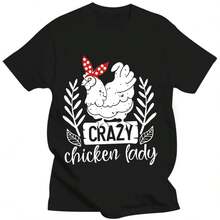 Chicken Print Crew Neck T-Shirt, Casual Short Sleeve T-Shirt For Spring & Summer, Women's Clothing - 黑色 - 查看 1