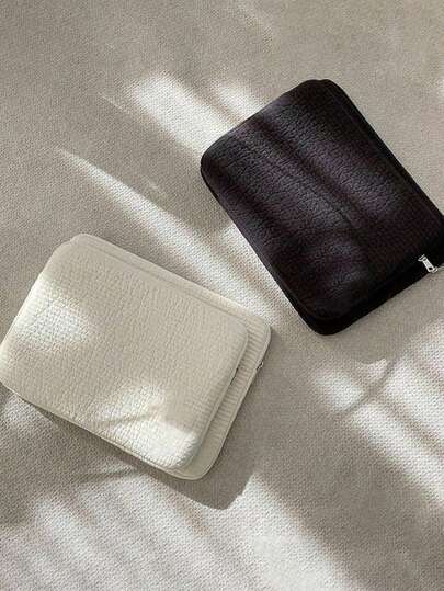 Strakke geribbelde, zachte en eenvoudige witte zwarte laptoptas, compatibel met iPad-tablethoes, lichtgewicht, tas met rits in verschillende maten, ideaal voor dagelijks gebruik en reizen, laptoptas voor terug naar school, herfst, universiteitsbenodigdheden, laptoptas voor vrouwen, Mac Book-hoes, laptophoes voor op reis, waterdicht, draagbaar, voor mannen, laptoptassen