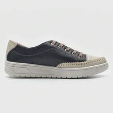 Women's Comfortable Casual Genuine Leather Fashion Sneakers - Xanh lam/Be - Xem 2