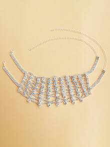 Multi-Layer Asymmetrical Crystal Necklace, Bride Wedding Jewelry Accessory - Silver - View 2