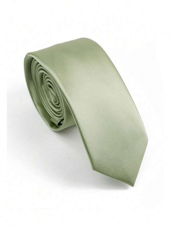 1pc Men Sage Green Necktie, Satin Soft Slim Tie, Suitable For Wedding, Party, Gathering Men Necktie