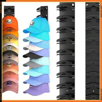 1/2/4pcs Portable Sticky Hat Storage Display Rack, Wall Mounted Baseball Cap Rack, Can Hold Up To 10 Hats, Easy To Install, Suitable For Doors, Wardrobes, Etc, Utility Hooks