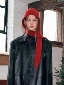 1 pieza Pasamontañas de mujer para otoño/invierno con cobertura para el cuello, gorro de punto con aplicación de estilo callejero para mantener el calor en exteriores